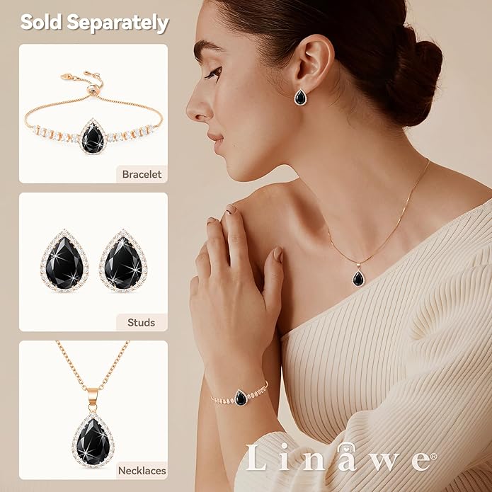 Linawe Crystal Chain Necklace for Women Trendy, Imitation Diamond Pendant, Statement Cubic Zirconia Boho Jewelry Set, 14K Gold/Rose Gold/Silver Birthstone Necklace