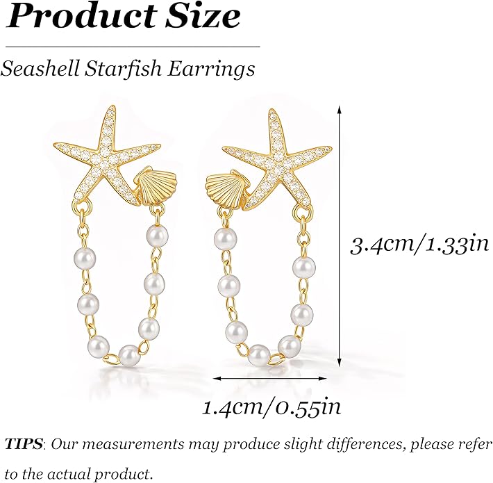Seashell Starfish Earrings Beach Jewelry for Women Pearl Drop Shell Earrings Ocean Beachy Fashion Accessories Womens Summer Outfits 2026 Tropical Vacation Outfits Beach Vacation Clothes Dresses