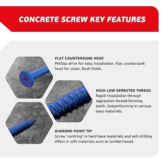 1/4 x 1-1/4" Countersunk Phillips Flat Head Blue Concrete Screw Anchors - Image 3