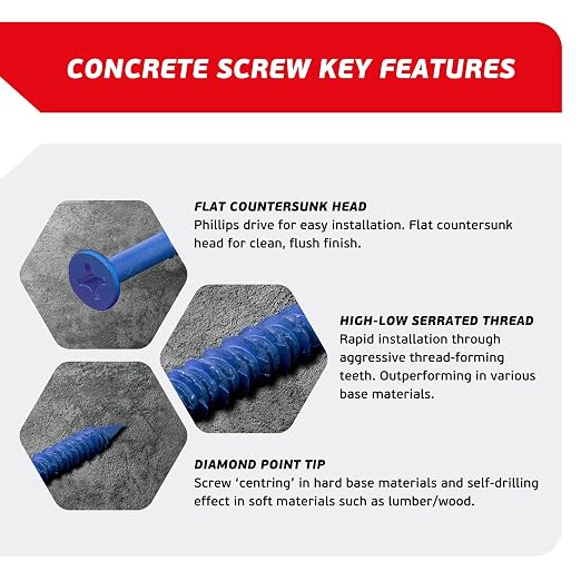 1/4 x 3-1/4" Countersunk Phillips Flat Head Blue Concrete Screw Anchors - Image 3