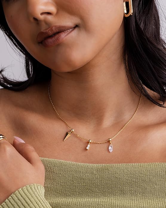 PAVOI 14K Gold Plated Dainty Necklace with Charms Set - Hypoallergenic Adjustable Chain Gold Charm Necklace for Women - Small Motif & Mantra 2 and 3-Pack Removable Pendants - Cute Jewelry Gifts