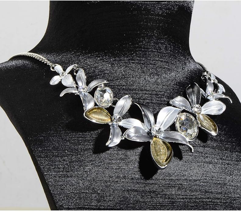 AMYJANE Vintage Statement Jewelry Set - Spring Leaf Flower Floral Plant Necklace Earring Set Crystal Rhinestone Fashion Costume Jewelry for Women Prom Party Unique Gift