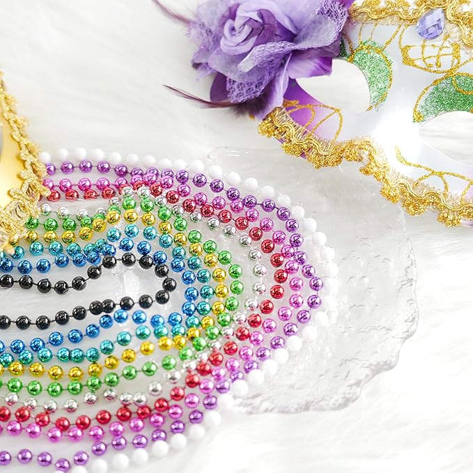 YAXINRUI 30 PCS Mardi Gras Beads, Party Beads Necklaces for Mardi Gras, Christmas, St. Patrick's Day, Party Favors, Metallic Colorful Throw Beads Accessories in 10 Colors