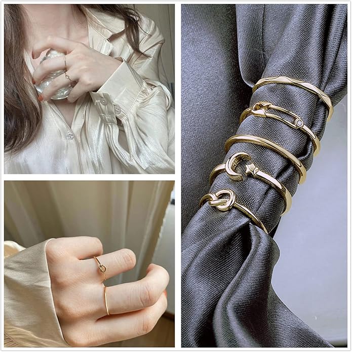 Honsny 12PCS Silver Plated Rings Adjustable Open Rings for Women Cute Gold Plated Stackable Thumb Rings Joint Chain Midi FingerArrow Knot Wave Band Rings Set