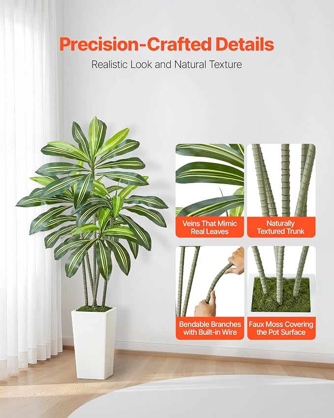 VEVOR Artificial Dracaena Tree 5 ft, Fake Palm Tropical Plants - Image 2