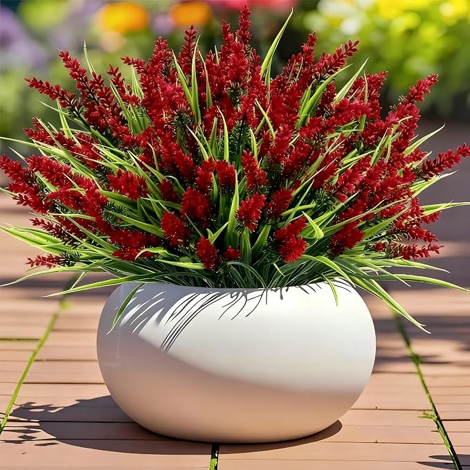 Geegoods 24 Bundles Red Artificial Plants Flowers Outdoor, UV Resistant | Faux by GeegoodsLLC