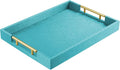 ATZYmolin 17"x12" Leather Serving Tray, Polished Metal Handles, Coffee Table by ATZYmolin