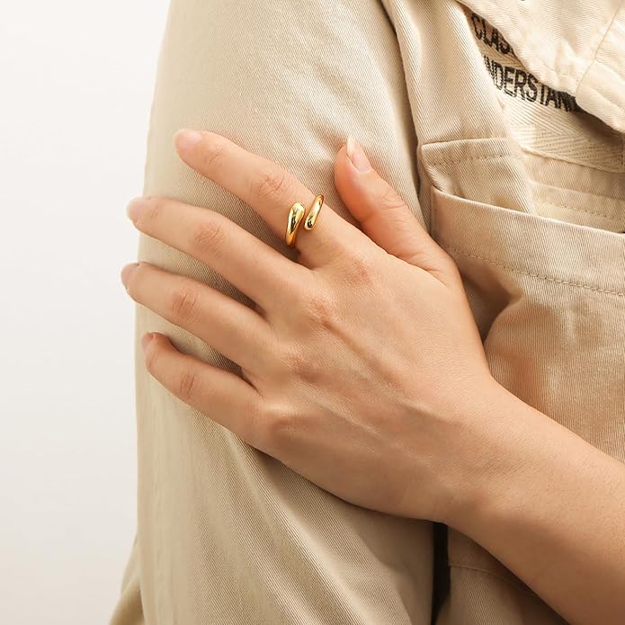 Chunky Rings For Women, Gold Silver Thumb Ring Asymmetrical Wavy Curve Ring Adjustable Non Tarnish Dainty Stainless Steel New Year Anniversary Birthday Jewelry Gift