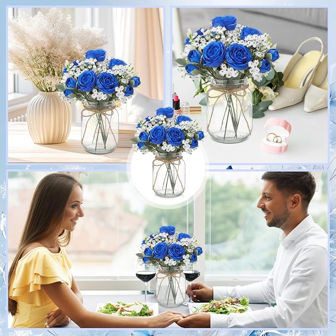 6 Sets Mason Jar Flowers Centerpiece Table Decorations, Royal Blue | Faux - Image 5