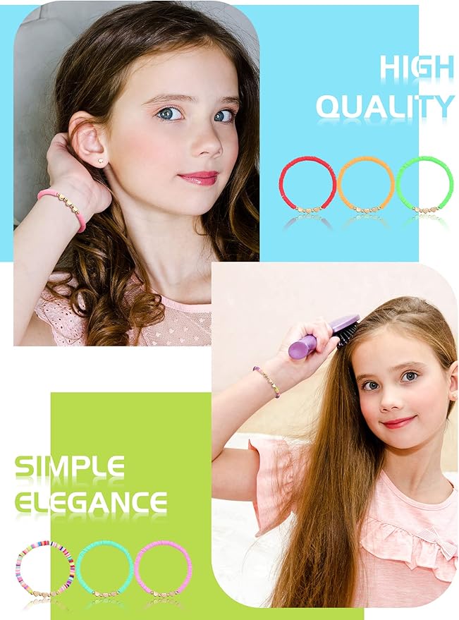 Sureio 24 Pcs Valentines Friendship Bracelets for Kids Colorful Heart Surfer Bracelets Stackable Stretch Beaded Jewelry for Girls Women Valentine's Gifts Birthday Party Favors