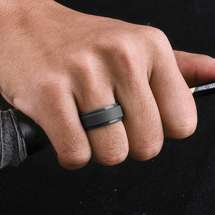 Egnaro Men's Rings 8.5mm Wide-2mm Thick Inner Arc Ergonomic Breathable Rubber Wedding bands-Hypoallergenic for Gym/Outdoor/Gift((1-7 Variety Pack with Half Size)