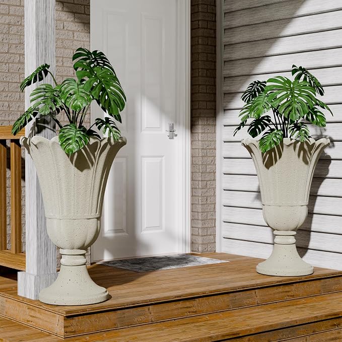Tall Plastic Urn Planters and Pedestal - Image 7