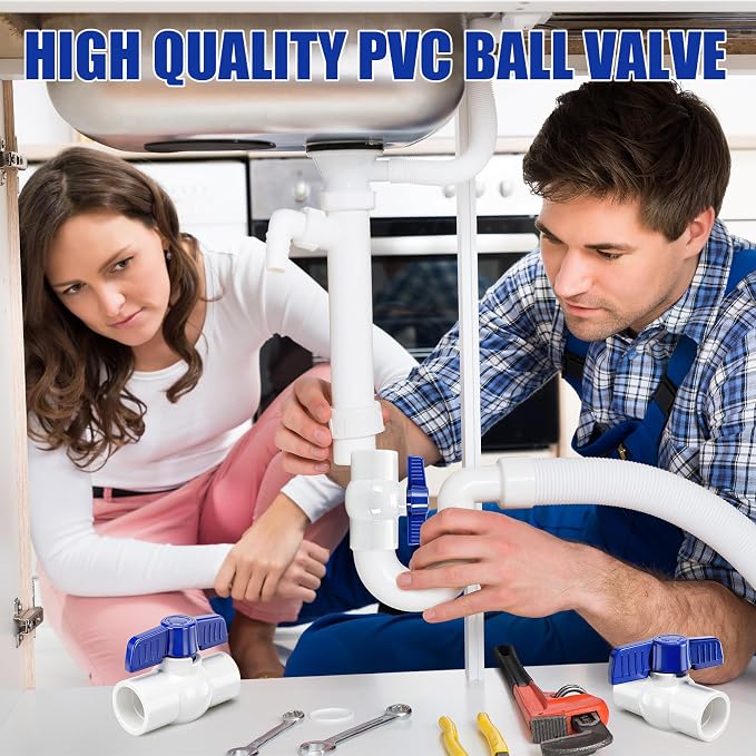 10Pack 1/2" PVC Ball Valve Slip, SCH40 Water Pipe Shut-Off Valve 1/2in - Image 2