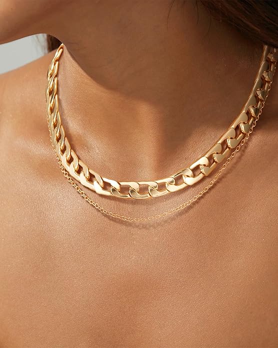 MJartoria Layered Necklaces for Women Trendy Retro Coin Pendant Necklace Dainty Chunky Chain Necklaces for Jewelry Birthday Gifts