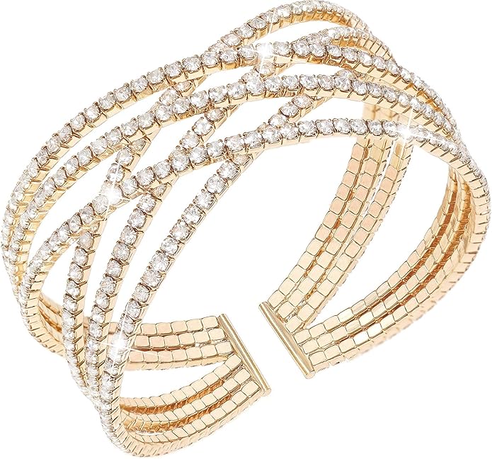 Suyi Rhinestone Bracelet Multilayer Gold Cuff Bracelet for Women Crystal Braidal Bracelets