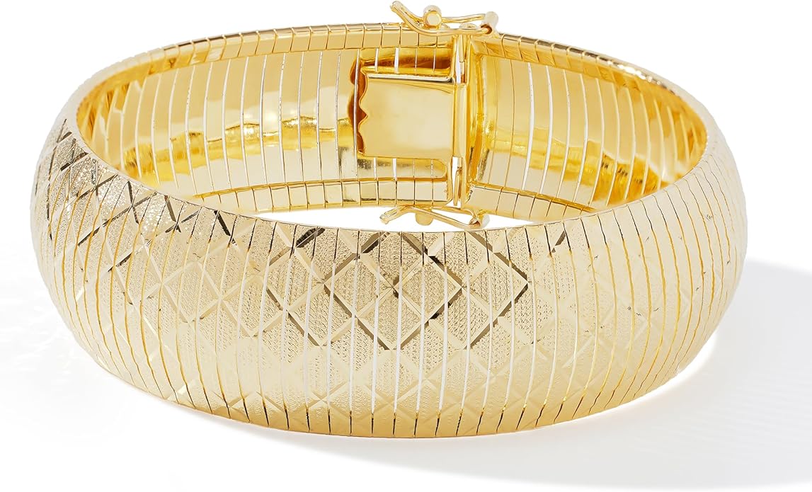 JTV 18K Gold-Plated Flexible Bangle Bracelet for Women - Chunky Diamond-Cut Design Over Bronze - Tarnish-Resistant - Luxury Yellow Gold Jewelry - Gift-Boxed