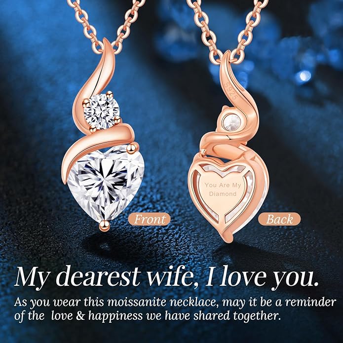 ANDSO Valentine's Day Gift Moissanite Heart Pendant Necklaces for Women, 925 Sterling Silver Necklace with Birthstone, Ideal Anniversary Present or Birthday Jewelry Gifts for Mom Wife Her Girlfriend