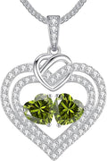 LOUISA SECRET Sparkling Double Heart Birthstone Necklaces for Women, 925 Sterling Silver Fine Jewelry, Pendant Heart Necklaces Birthday Anniversary Christmas Gift for Women Wife Mom Girlfriend Lady