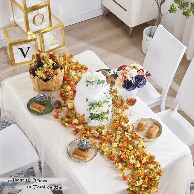 8Pcs x 8.2FT Artificial Flower Garland Rose Vine, Fall Champagne Flower | - Image 8