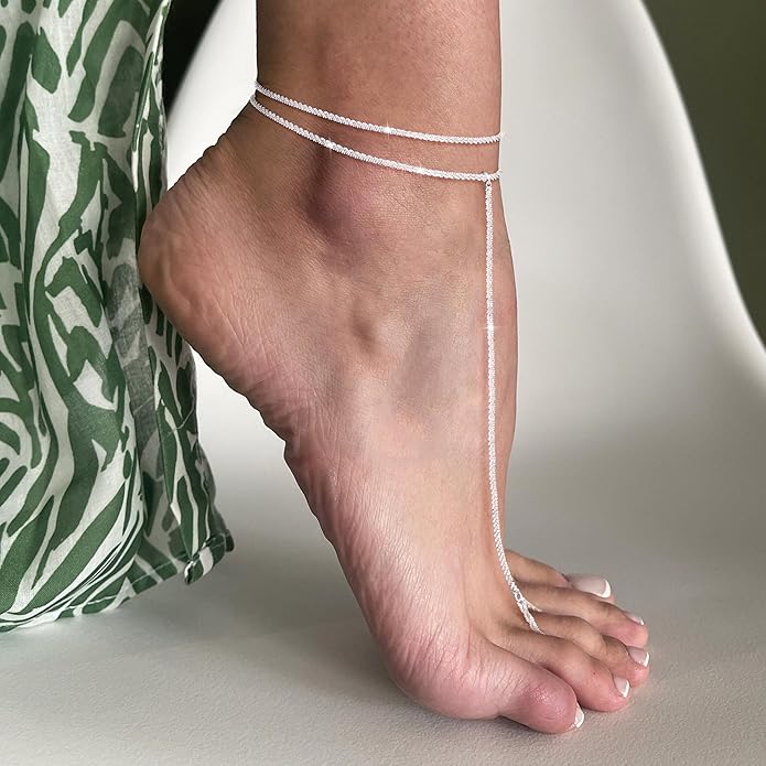 Ankle Bracelets for Women, Glitter Waterproof Adjustable Anklet for Women, 14K Gold Plated/Sterling Silver Layered Anklets, Summer Beach Anklet Jewelry for Women Gift