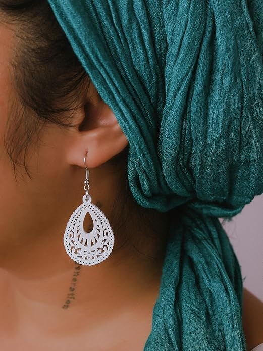 MINACHI Bohemian Hollow Cut-Out Wood Leather Dangle Drop Earrings, Boho Chic Hippie Statement Jewelry Gift for Women