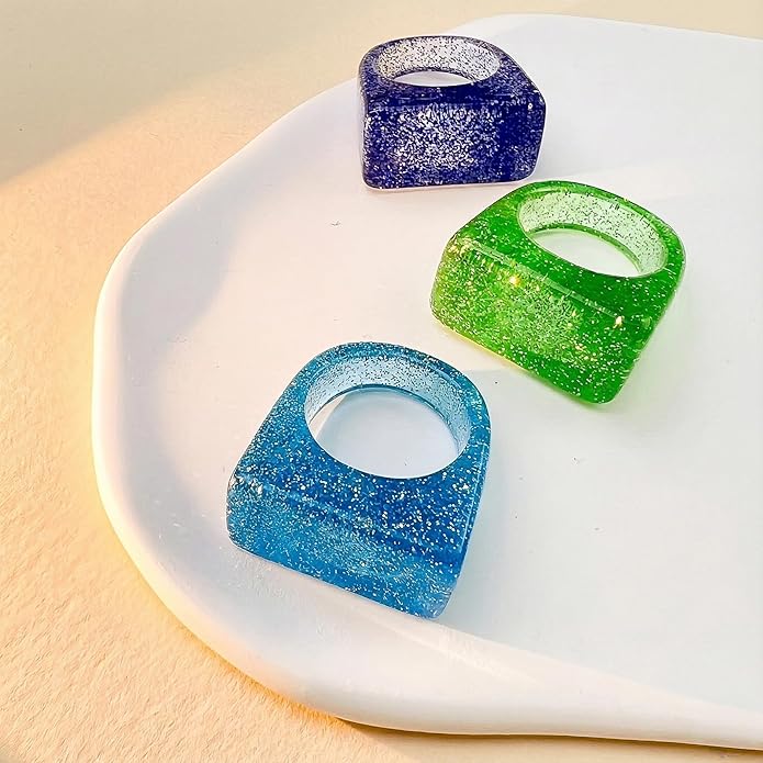 Viva Joya Resin Acrylic Plastic Knuckle Rings for Women, Chunky Trendy Colorful Stackable Jewelry, Statement Dome Thick Rings, Bulk Set