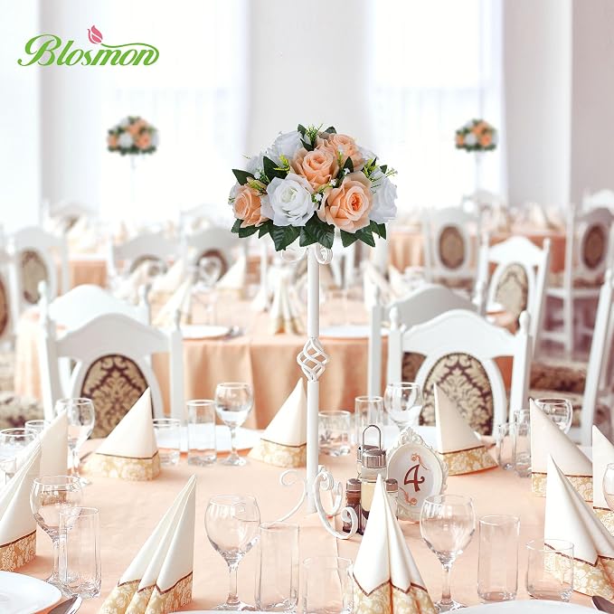 BLOSMON Rose Flower Balls Centerpieces: 6pcs Peach Fuzz Artificial Flowers | - Image 2