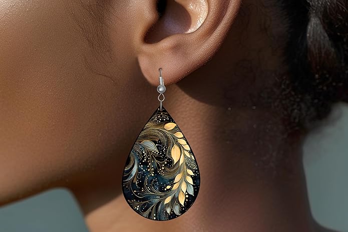 Teardrop Wood Earrings Light Weight Printed Image Dangle Jewelry, Fun and Funky Earrings