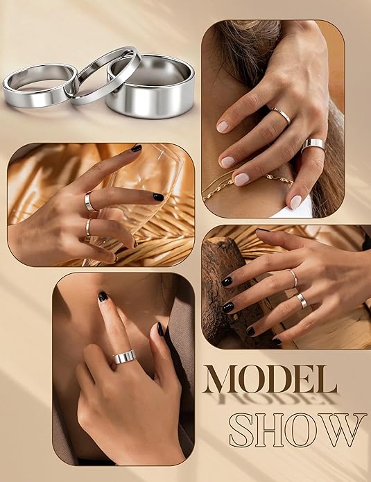 HAIAISO Silver Rings for Women Non Tarnish Stainless Steel Rings Set Dainty Gold Band Ring Stack Simple Stackable Thumb Pinky Ring for Multiple Size