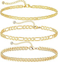 DEARMAY Dainty 14K Gold Plated Ankle Bracelets for Women, Waterproof 14K Gold Plated Link Chain Anklets Non Tarnish Set Pack Summer Beach Jewelry Gift