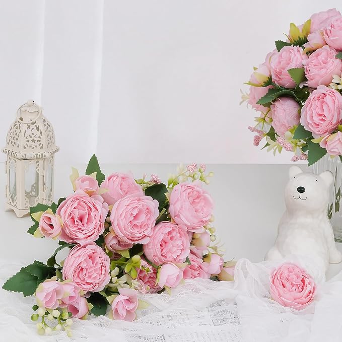 2 Packs Peonies Artificial Flowers, Light Pink Silk Artificial Peonies | Fake - Image 5