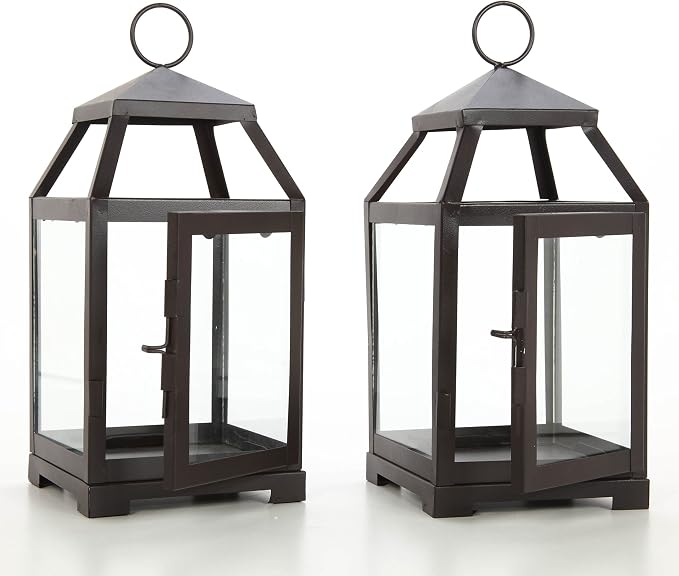 Hosley Set of 2 Clear Glass and Iron Classic Style Lantern 12 Inch High Ideal - Image 2