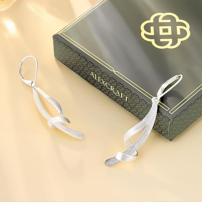 ALEXCRAFT 925 Sterling Silver Dangle Earrings, Hypoallergenic 14k Gold Plated Long Double Linear Twisted Tassel Dangling Drop Earrings for Women Trendy Statement Elegant Lightweight Leverback Earring