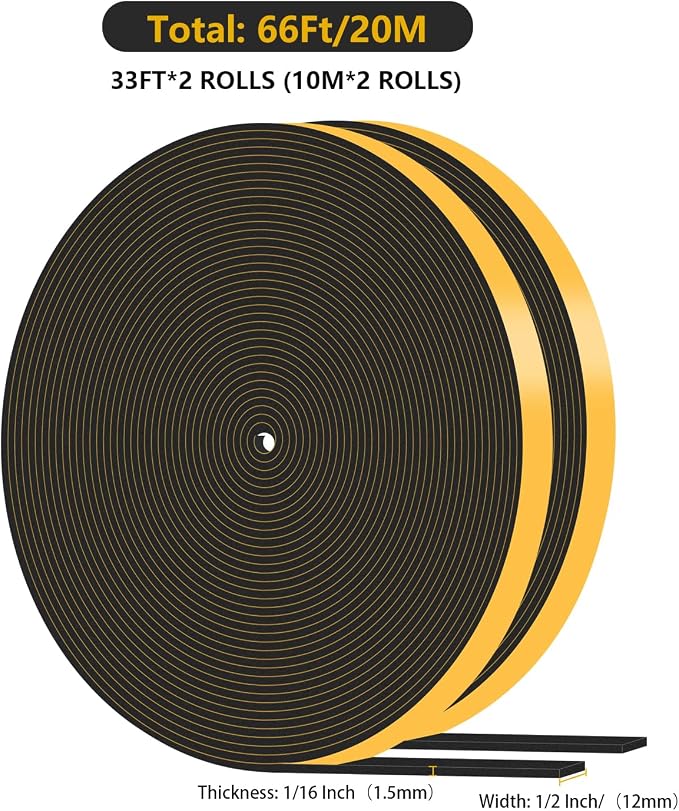 Weather Stripping, High Density CR, Strong Adhesive, 1/2 in x 1/16 in x 66Ft | - Image 2