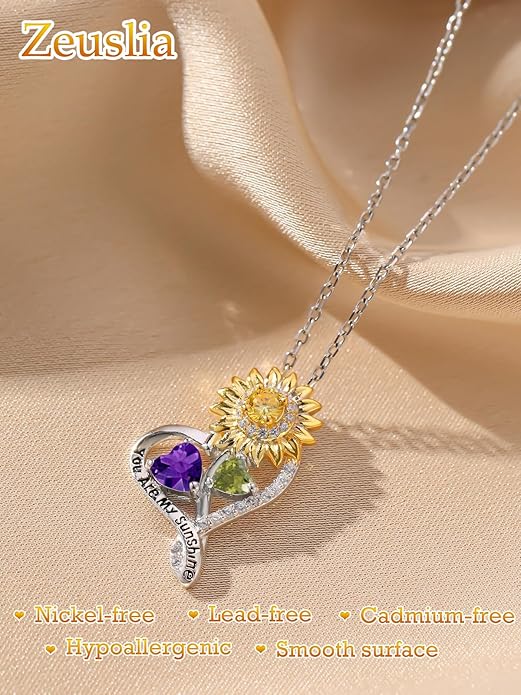 Valentine's Day Gifts for Wife 925 Sterling Silver Double Birthstone Pendant Necklaces I Love You for Always and Forever Necklace Anniversary Birthday Gifts for Wife Girlfriend Mom Her