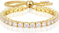 Moissanite Tennis Bracelet 1.79ct-8.69ct Adjustable Bracelet for Women 18K White Gold Plated S925 Sterling Silver Tennis Bracelet D Color VVS1 Round Cut 2/3/4mm Moissanite Bracelet Gifts for Wife/Mom