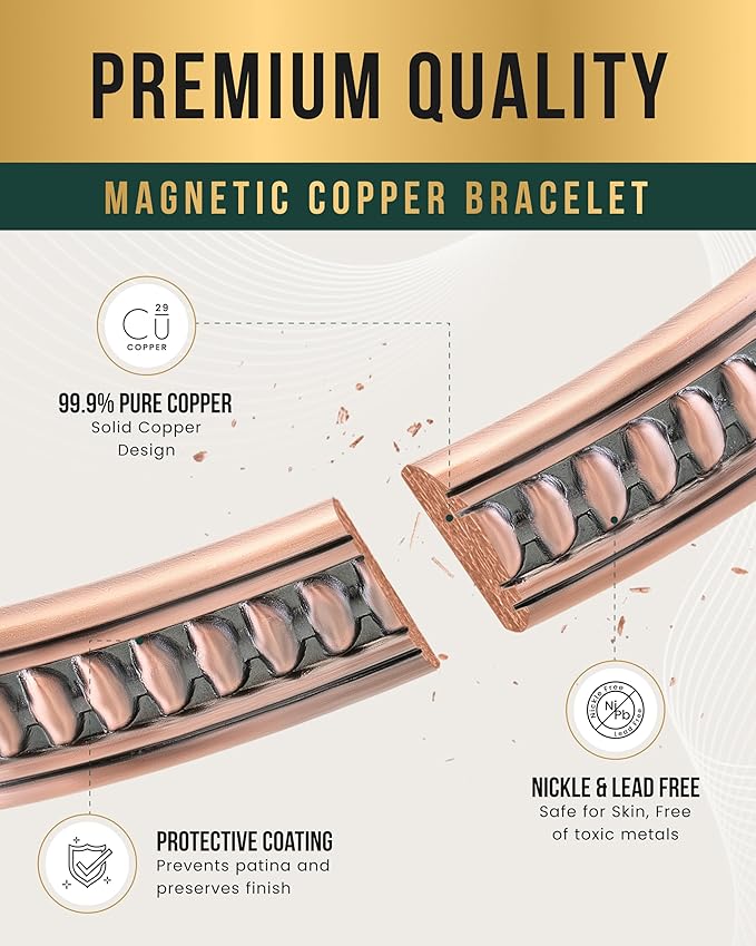 MagnetRX® Magnetic Copper Bracelets for Men – Effective 99.9% Pure Copper Bracelet for Men – Adjustable Copper Magnetic Bracelets (Native)
