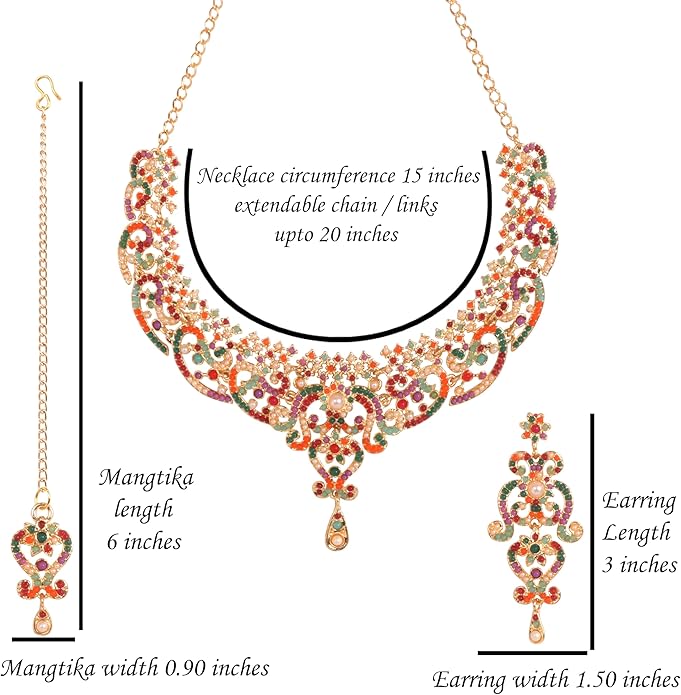 Touchstone Indian jewelry set for women bollywood gold jewellery wedding outfits necklace sets earrings bridal maang tikka fancy costume girls big desi accessories rhinestone in gold or silver tone