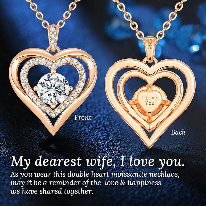 Valentine's Day Gift Moissanite Heart Pendant Necklaces for Women, 925 Sterling Silver Necklace Engraved with 'I LOVE YOU', Ideal Anniversary Birthday Jewelry Gifts for Mom Wife Girlfriend Daughter Her