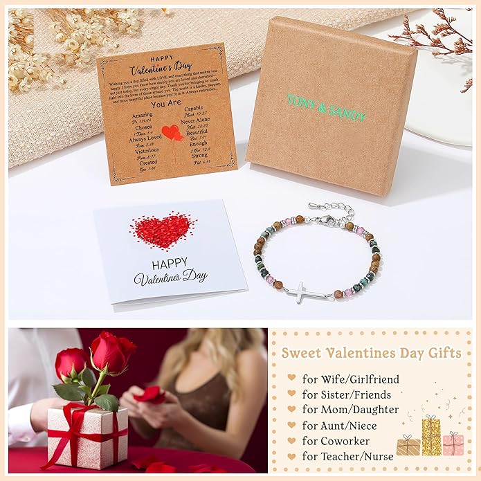 TONY & SANDY Christian Cross Bracelet for Women, Valentine's Day Gifts for Her, Confirmation Baptism Easter Gifts, Unique Gift for Friends Daughter Mom Sister in Christ Birthday Christmas