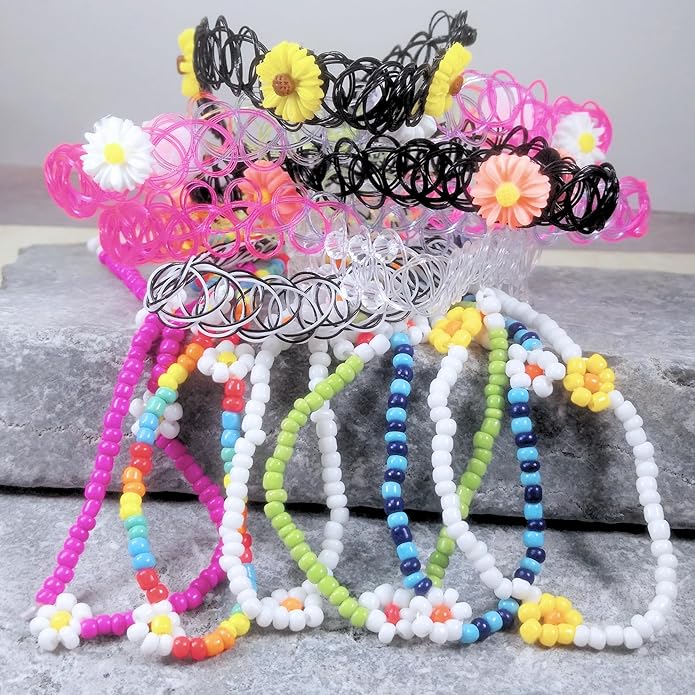 BodyJ4You 2PC Tattoo Choker Necklace - 90s Choker Necklace Women - 2000s Y2K Black Chokers Rainbow Choker - Butterfly Ying Yang Unicorn Rainbow Charms - Stretchy Elastic Necklace