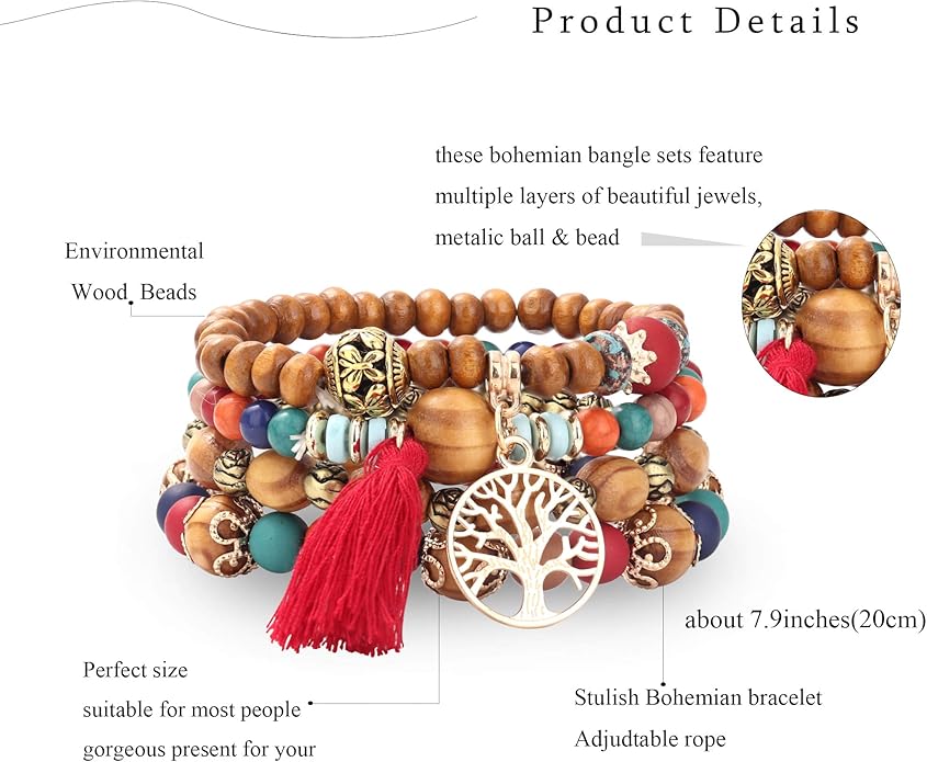LOYALLOOK 8 Sets Bohemian Stackable Bead Bracelets for Women Stretch Multilayered Boho Stackable Bracelets Stack Beads Multicolor Beaded Strand Bangle Charm Bracelets Boho Tassel Bracelet Set Handmade