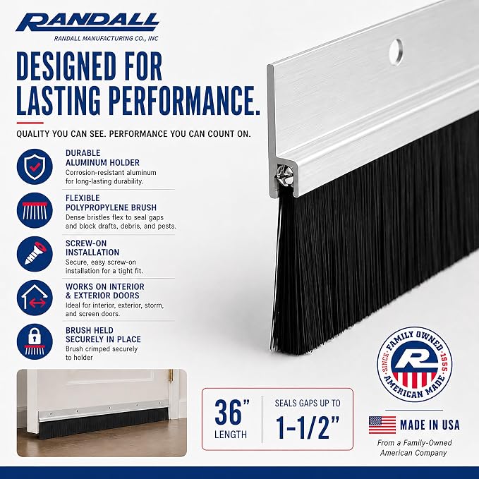 Aluminum Brush Door Sweep for Bottom of Door Exterior, 36 Inch, Metal Door - Image 7