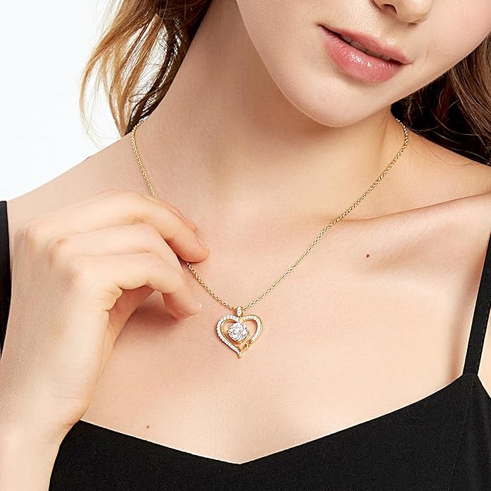 Moissanite Heart Necklaces for Women, 1-3 Carat Moissanite 925 Sterling Silver Love Jewelry, Valentines Day Birthday Wedding Anniversary Engagements Gifts for Women Wife Girlfriend Mom Her