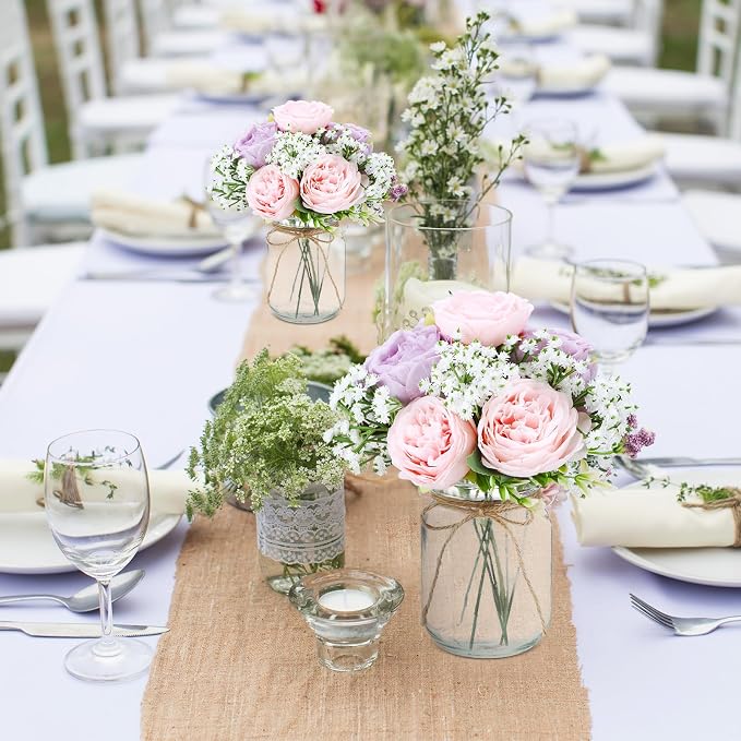 6 Sets Mason Jar Flowers Centerpiece Table Decorations, Artificial Peony Baby's - Image 6