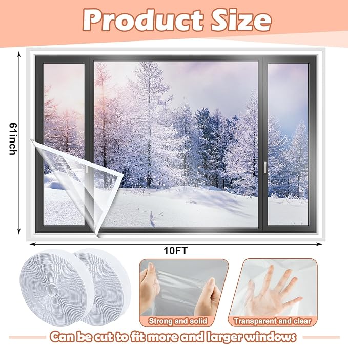 Beveer Window Insulation Kit 63 Inch x 10 ft, Cuttable Film, Waterproof | - Image 2