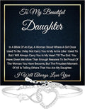 Daughter Infinity Heart Bracelet, Daughter Jewelry Gift From Mom or Dad with Message Card and Box Meaning