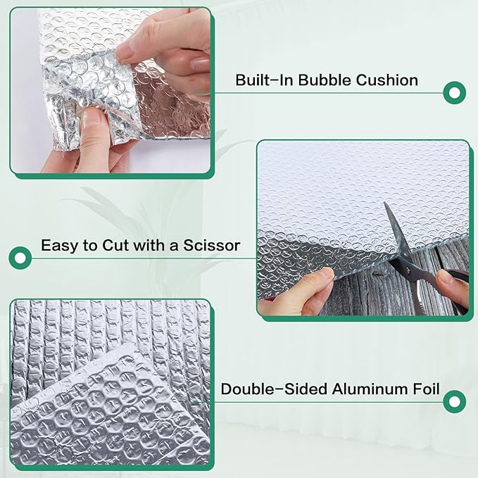 FONUNO Bubble Insulation Sheet, Reflective Insulation Roll, 59IN X 8.2FT | - Image 4