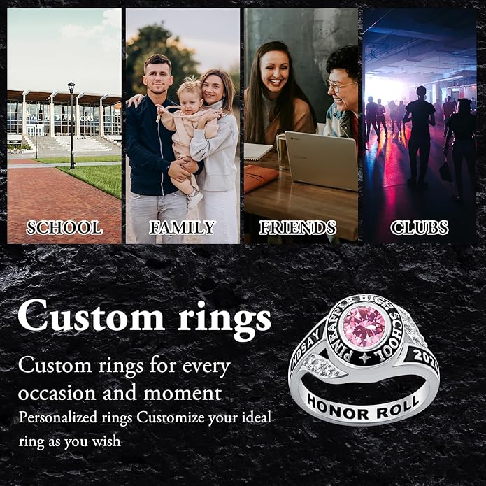 Custom Class Ring 925 Sterling Silver Birthstone Customized Personalized High School College University Women's Class Ring Graduation Gifts