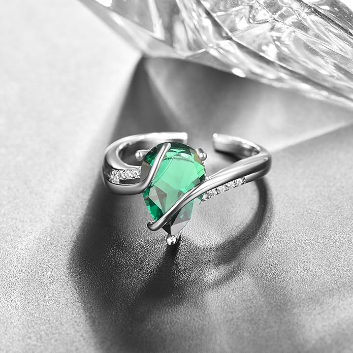 KINGWHYTE Adjustable Rings for Women Teardrop Pear Ring 925 Sterling Silver 0.85ct Teardrop Cubic Zirconia Open AdjustableThumb Ring for Women
